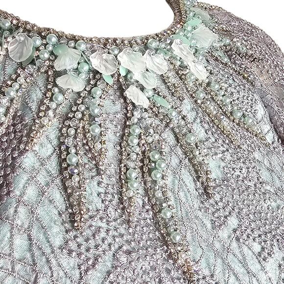 Mac Duggal Embellished Lace High Neck Formal Dress In Sage & Silver Size 2 NWT - Picture 4 of 14